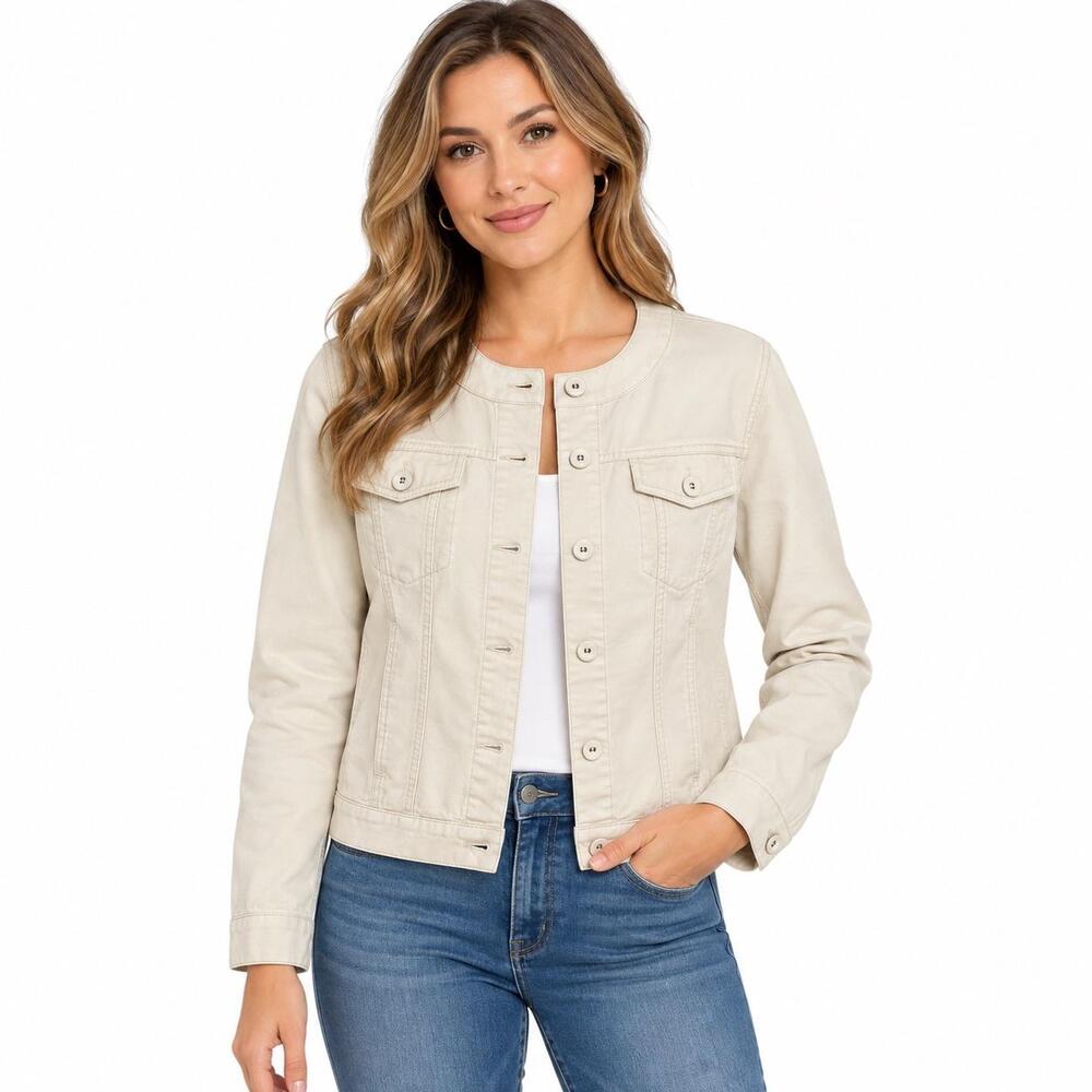 J Jill Jacket Womens Small Beige Lyocell Linen Blend Short Unlined Button Front